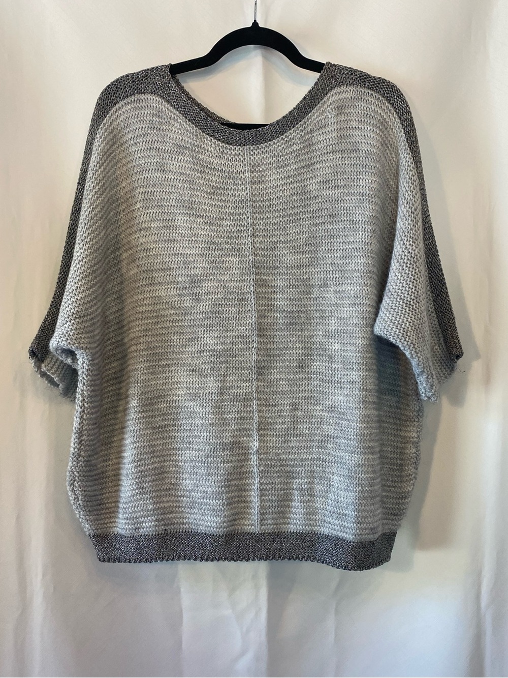 Via Vitale Womens Grey Short Sleeve Wool Blend Sweater LG Boatneck Boxy Minimal